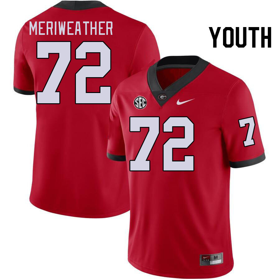 Youth #72 Jamal Meriweather Georgia Bulldogs College Football Jerseys Stitched-Red